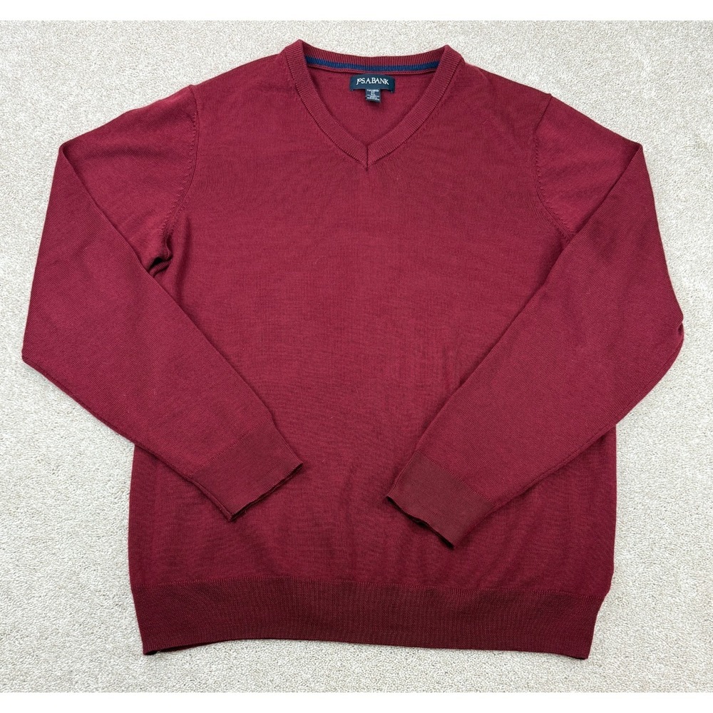 Jos A Bank Men's XL Tailored Fit V-Neck Sweater Burgundy 100% Merino Wool ~ NWOT